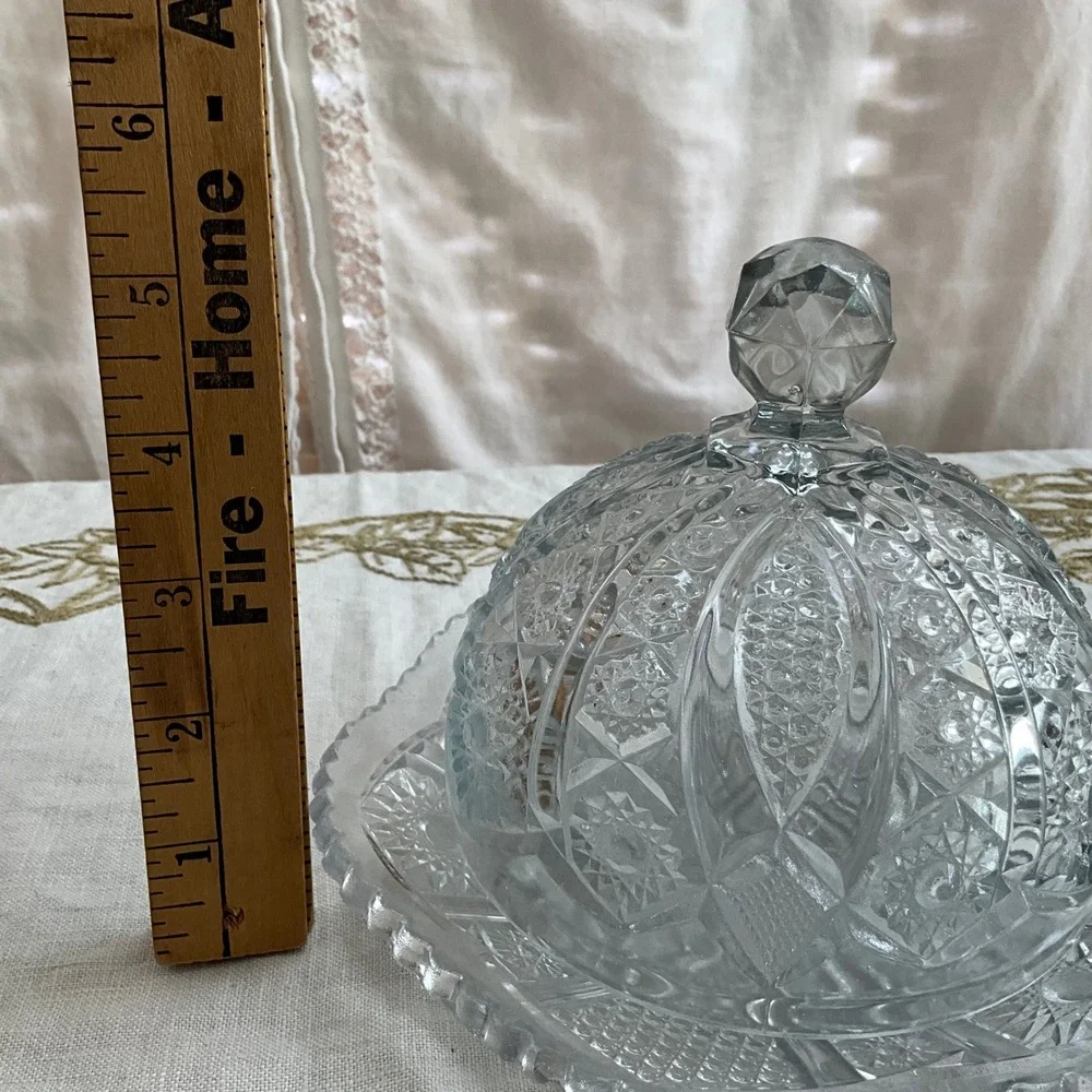 Vintage EAPG‎ Pressed Imperial Glass Butter Dish Scalloped Cosmos  Maganese